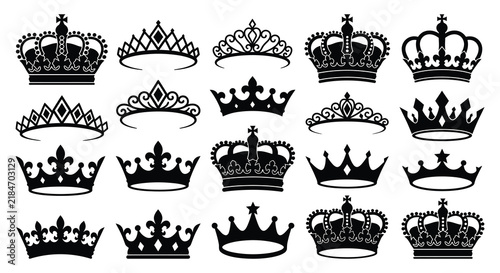 Foto Collection of ornate crown silhouettes against a white background silhouette