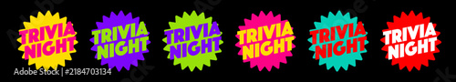 Trivia night colorful pop art starburst badges vector set