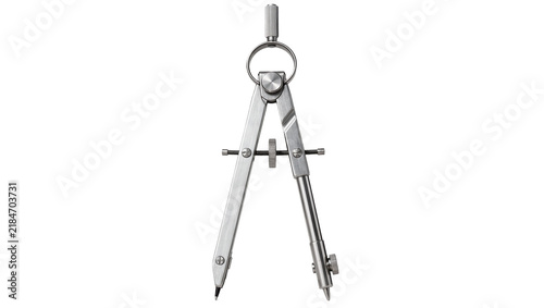 Konstfotografi Metal drafting compass with adjustable screw and pencil tip, isolated on transpa