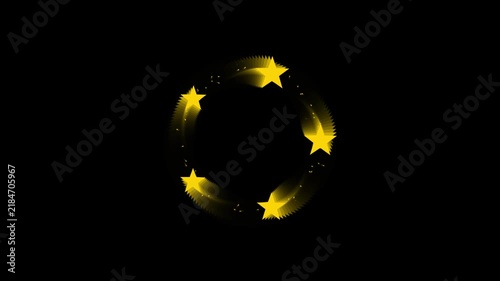 Golden stars rotating in a circular pattern on a black background
