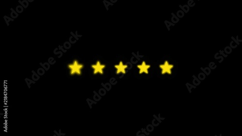 Five yellow stars rating animation blinking on a black background