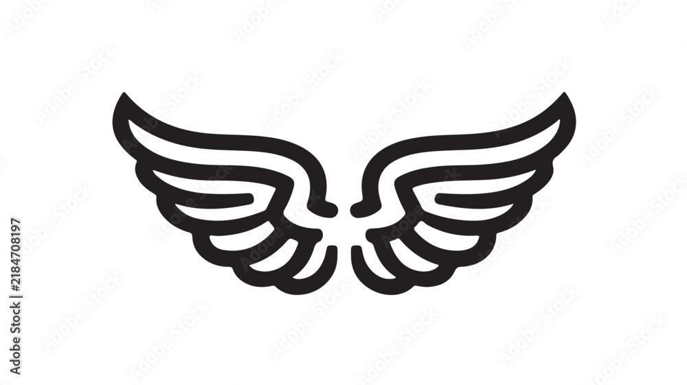 Obraz premium Minimalist vector illustration of majestic bird wings depicted with bold black outlines and clean symmetrical shapes for creative graphic projects