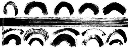 Curve arc zen and ink brush stroke with abstract grunge arch. Paintbrush vector sketch line. Paint brushstroke with japanese badge shape. Watercolor elements graphic and vibrant abr border art