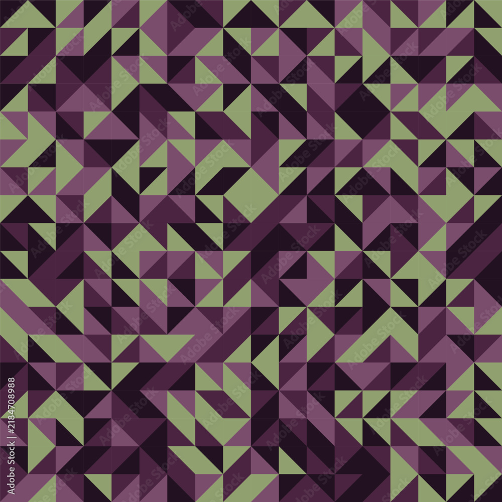 Fototapeta premium Seamless geometric abstract pattern with purple and green triangles creating mosaic