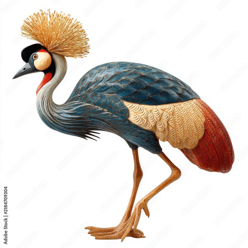 Obraz premium Stunning Grey Crowned Crane With Golden Feathers Isolated On A Crisp White Background