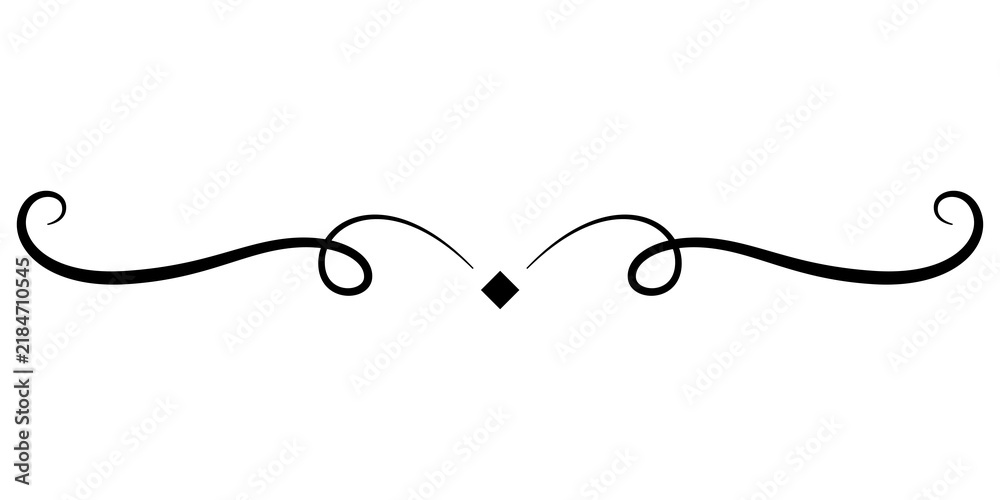 Obraz premium Black Ornamental Curved Divider with Transparent Background, Decorative Swirl Line and Central Dot for Graphic Design