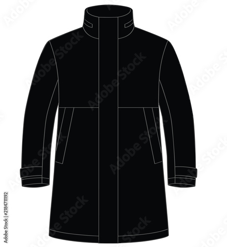 Canvas Print Blank black long overcoat flat sketch vector illustration for apparel tech pack