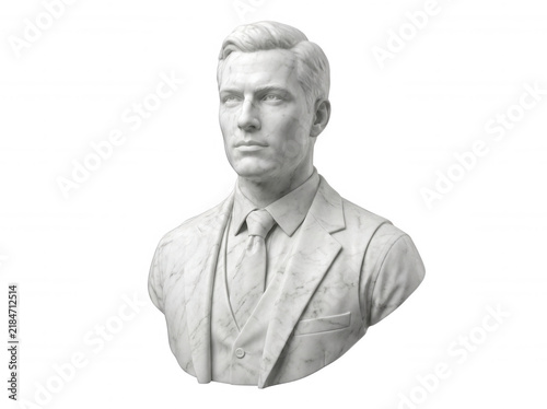 Marble Bust Sculpture of a Man in Suit and Tie isolated on a transparent background