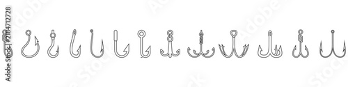 Fishing hook icon vector set. Angling hook illustration sign collection. Fishhook symbol. Fishing tackle logo or mark.