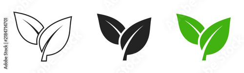 Set of green leaf icons in various styles representing nature and ecology with environment botanical graphics sustainable collection branding identity logotype pictogram conservation