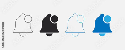 Foto Notification Bell Icon Set in Black Blue and Outline Style, Alert Reminder, Mess