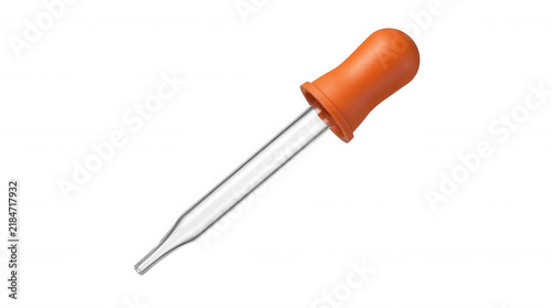 Orange rubber bulb glass dropper with clear tube isolated on a transparent background