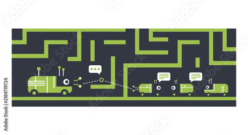 Robots Navigating Maze Vector Illustration for AI and Problem Solving