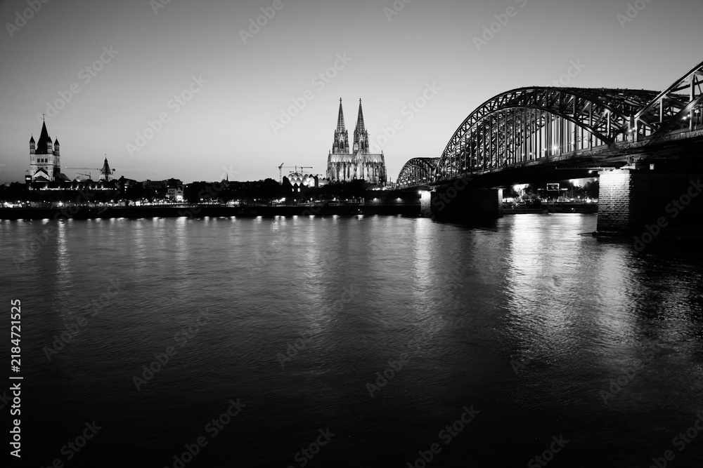Fototapeta premium Cologne city skyline in Germany. Architecture in Germany. Black and white retro vintage photo.