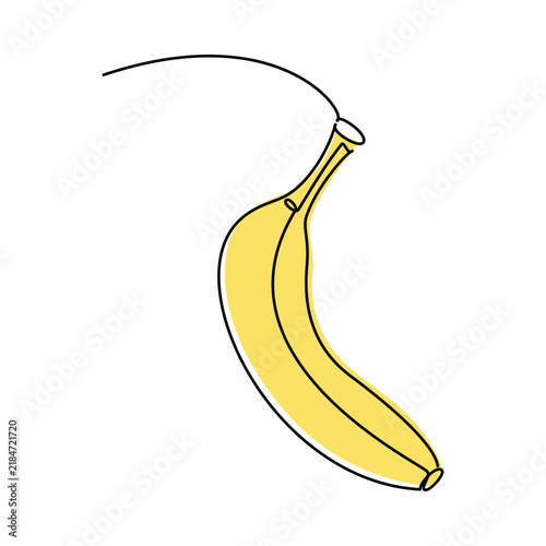 Hand drawn yellow banana vector. One line continuous illustration. Minimal linear silhouette. Fruit icon. Food print, banner, card, poster, doodle logo, sign, symbol, minimal cartoon sketch. 