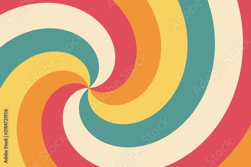 Groovy retro hypnotic spiral background, hot retro 70s psychedelic wavy abstract wallpaper with copy space