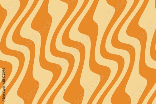 Groovy retro trippy squiggle background, classic orange 70s psychedelic wavy abstract wallpaper with copy space