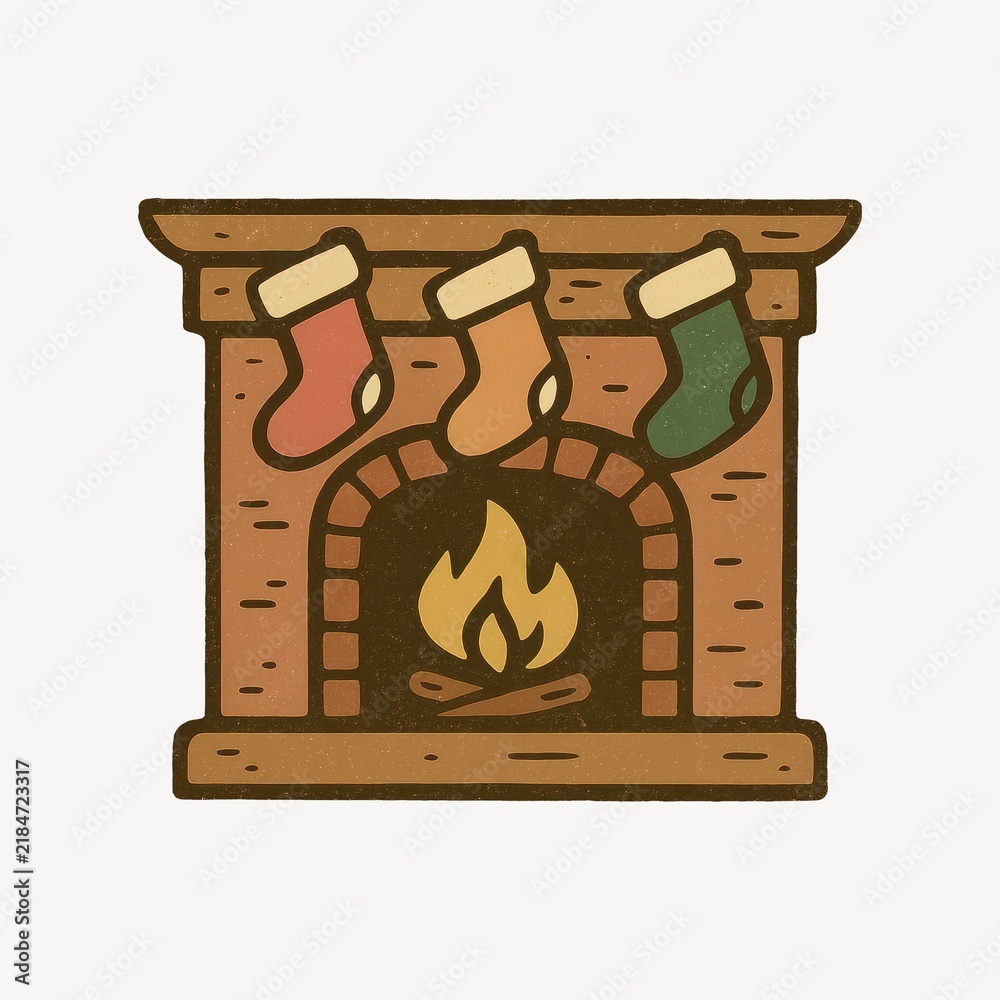 Fototapeta premium Cozy fireplace with festive stockings.