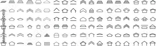 A grid of diverse house roof icon symbols.