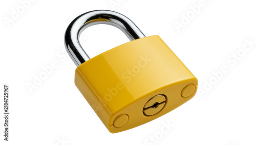 Quadro su tela Shiny yellow padlock with chrome shackle, isolated on transparent background