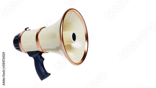 Fotografía Retro cream megaphone with copper trim and dark blue handle, isolated on transpa