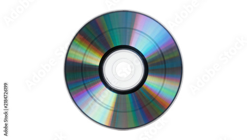 Foto Shiny compact disc with rainbow spectrum reflections, isolated on transparent ba