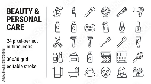 Beauty and Personal Care Outline Icons A Comprehensive Collection for Your Projects