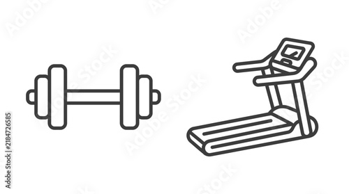 Minimalist Fitness Equipment Icons Featuring A Dumbbell And A Treadmill For Exercise And Workout Training Design Elements