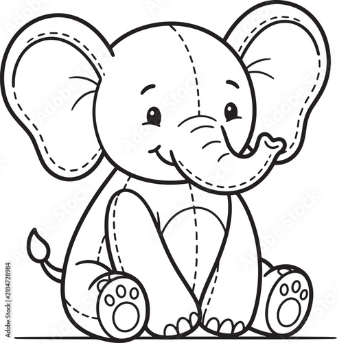 Cute baby elephant coloring page for kids with simple black and white line art illustration.