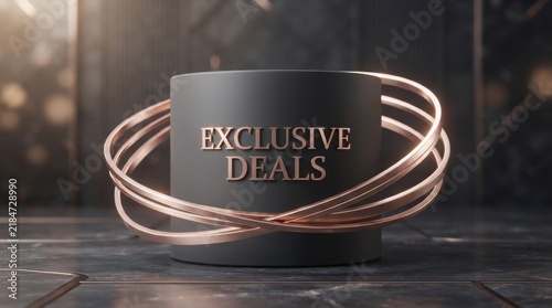 Exclusive deals signage featuring golden rings and elegant text on a dark textured surface exclusive promotion