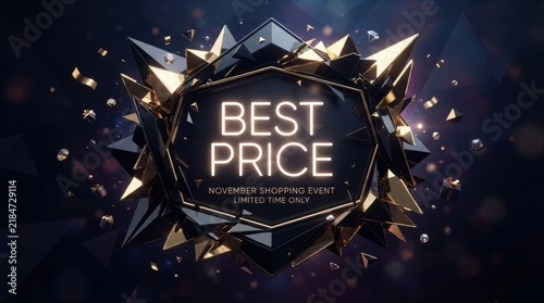 Best price promotional sign with radiant golden text and sparkling geometric frame sparkling geometric promotion