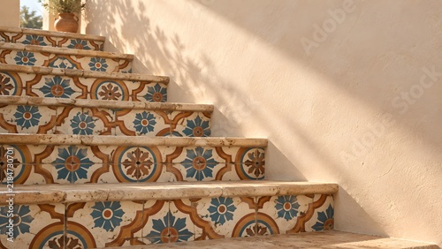 Ornate Mediterranean Staircase with Decorative Tiles