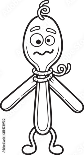 Funny Spoon Character Coloring Page for Kids, Cute Kitchen Utensil Line Art Illustration