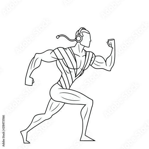 Running Man with Headphones Line Art