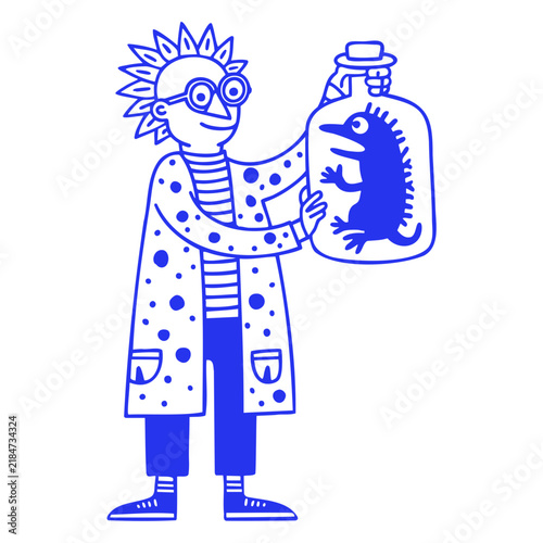 Mad Scientist Holding Spiky Creature