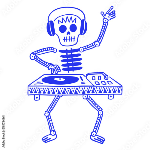 Skeleton Dj Mixing On Turntable