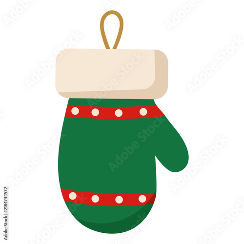 Christmas mitten hanging tree ornament winter decoration vector illustration