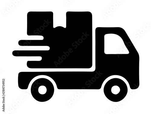 Fast delivery truck icon with shipping box and speed motion lines vector