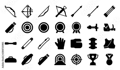 Bild auf Leinwand Archery Icon Set Collection with Bows Arrows Targets and Shooting Equipment