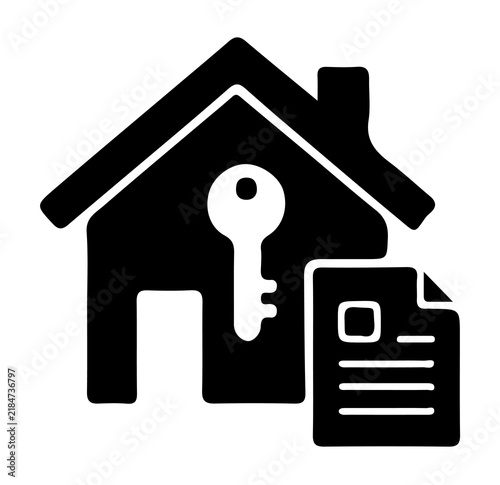 Real estate contract icon with house silhouette key and document vector