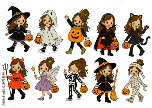 Cute Halloween Girl Characters in Costume Collection