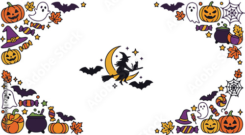Cute kawaii halloween illustration featuring adorable characters and festive elements for seasonal holiday graphic design projects