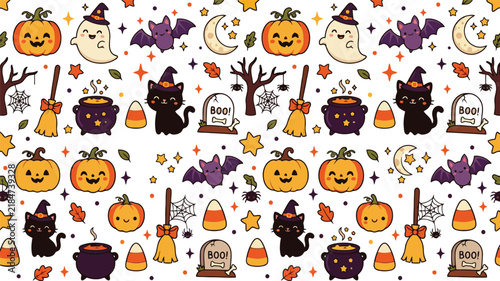 Seamless halloween pattern design featuring festive holiday elements for seasonal decorations and spooky party backgrounds