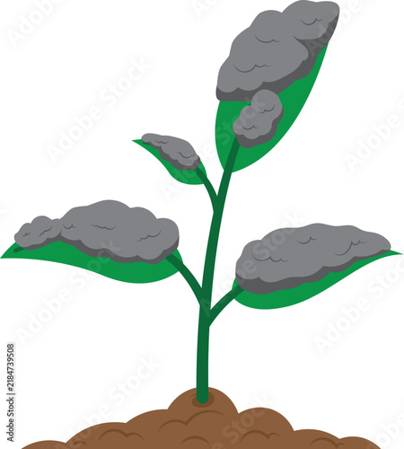 Vector illustration of plant covered in volcanic ash
