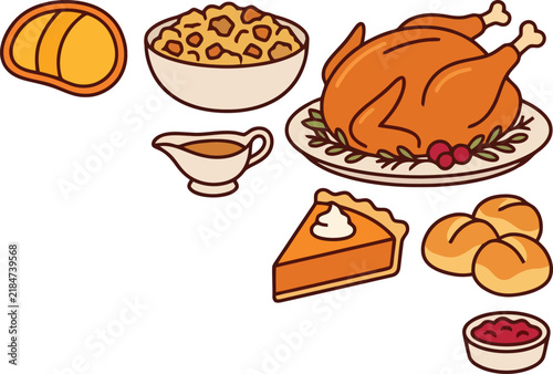 Cute kawaii thanksgiving illustration featuring adorable holiday characters and festive seasonal elements for autumn celebration design projects