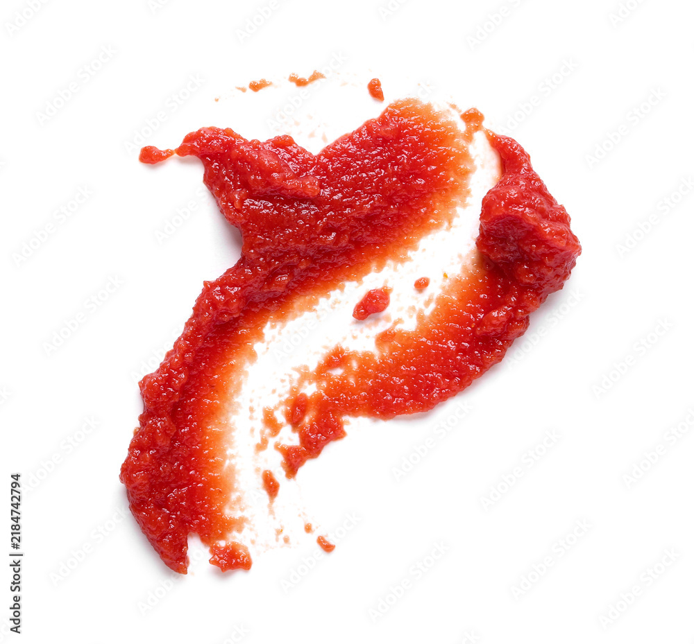 Obraz premium Smears of fresh tomato paste on white background