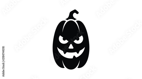 A carved pumpkin silhouette with a spooky face rests on transparent background