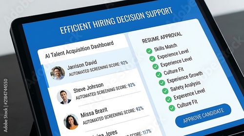 ai human resource recruitment platform showing automated candidate profile screening and resume approval checklist interface for efficient hiring decision support talent acquisition