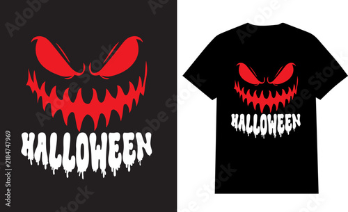 Scary Halloween Typography T-Shirt Design with Red Evil Eyes and Dripping Horror Text – EPS Vector Illustration, Halloween Ghost T Shirt Design, Scary Night T Shirt Design
