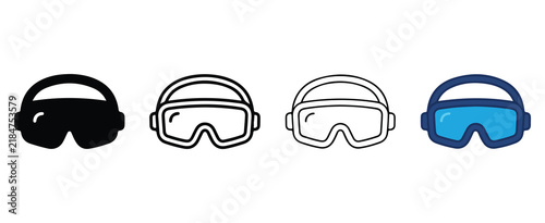 swimming goggles icons with different styles and colors isolated on transparent background